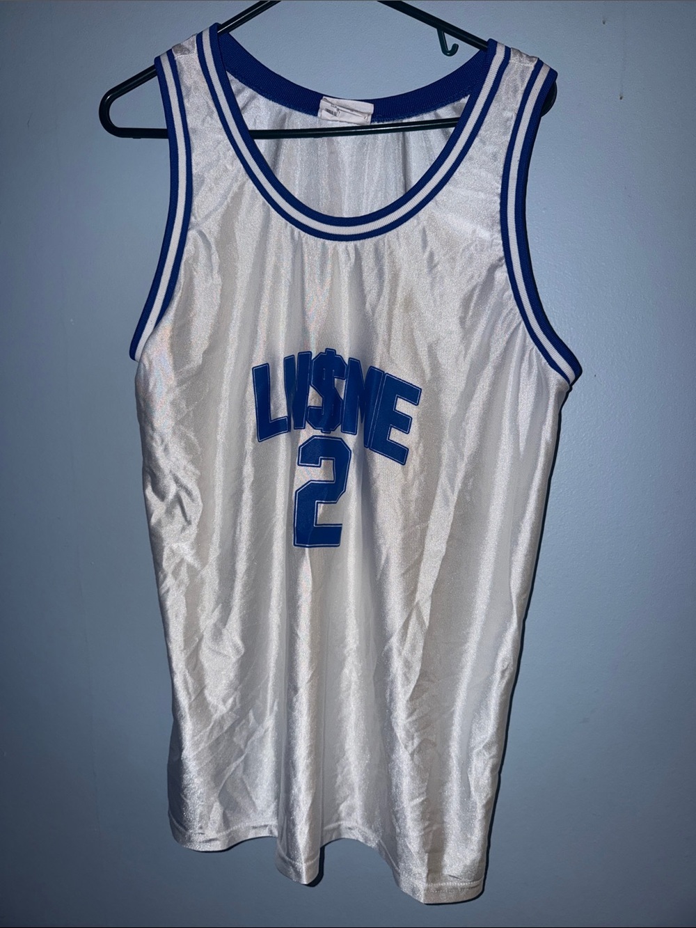 Large men’s LNSME White & Blue Number 2 Basketball Jersey - Unbranded